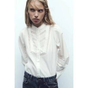 ZARA Romantic Lace Boho Long Sleeve Button Embroidery Blouse Isabel Marant Stye